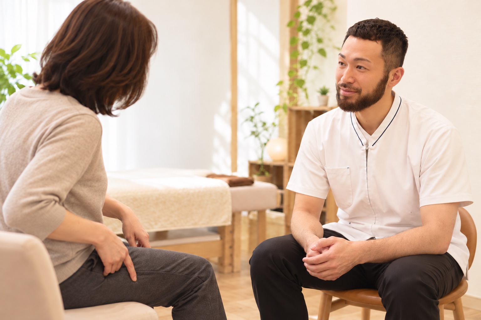 脚のどこが、どんなときにつらいかを院長が聞く相談イメージ